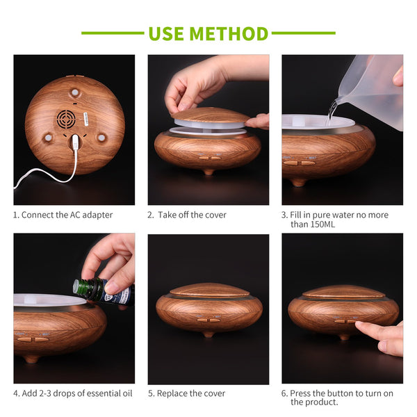 150 ml Ultrasonic Aroma Diffuser Woodgrain + Remote Control (Optional)