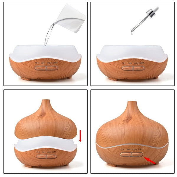 Operating the 300 ml Light Wood Grain Ultrasonic Aroma Essential Oil Diffuser